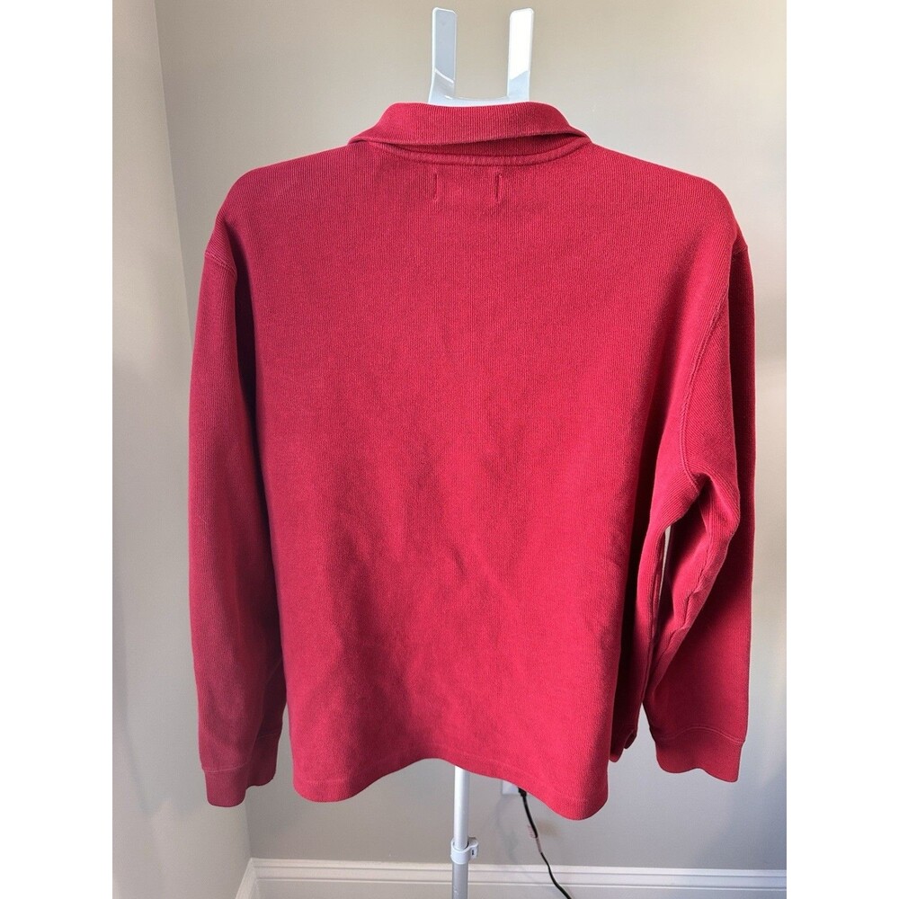 Y2K VTG Polo Ralph Lauren Cranberry Red 100% Cotton Quarter Zip Pullover Men's L - Picture 2 of 5